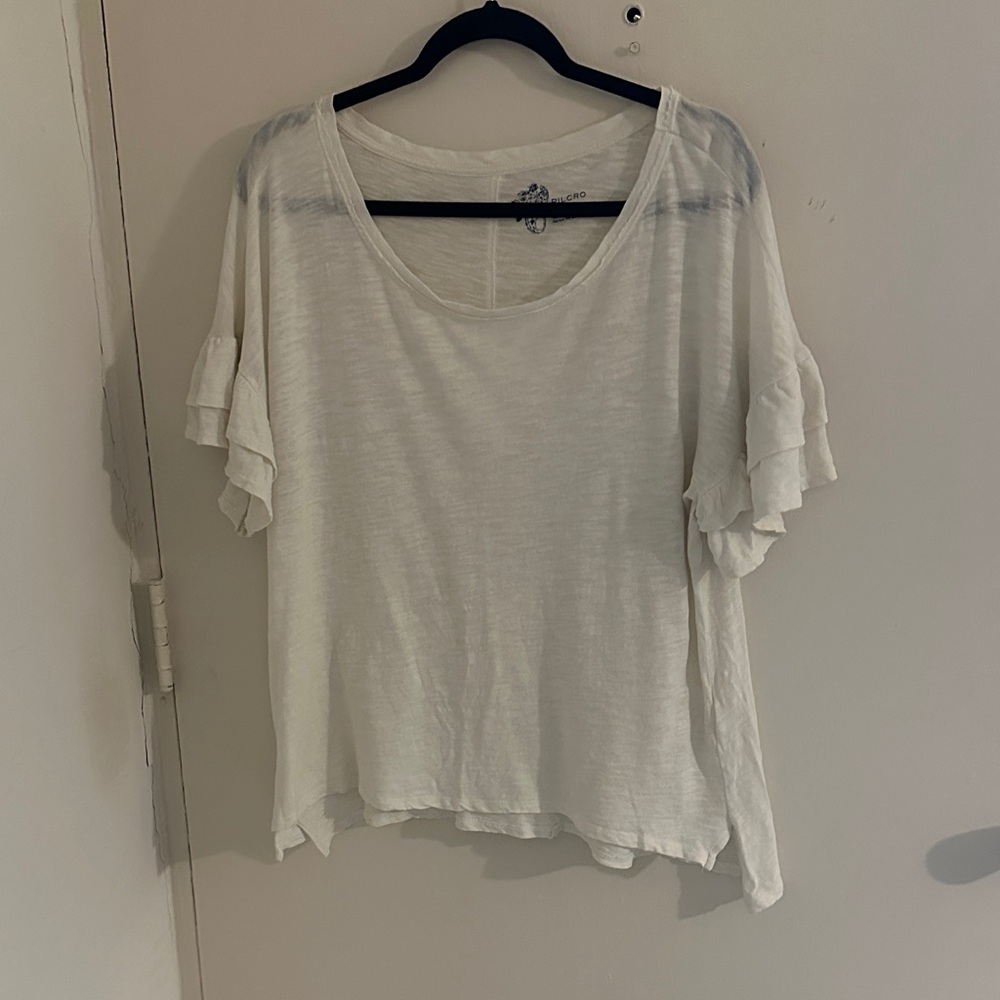 PILCRO Anthropology Women's White Ruffle Sleeve Top. Resort, Boho, Minimalist